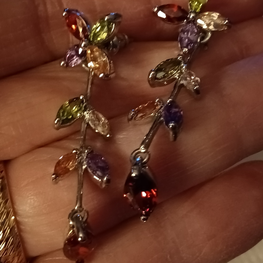 Lot of 6 Pierced Earrings, Amethyst, Citrine, Multi Color CZ, White Crystal More
